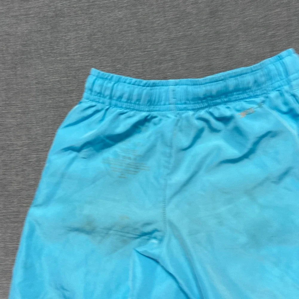 Nike Dri Fit Training Shorts Boys 4 Blue Swoosh Logo Elastic Waist Side Slit